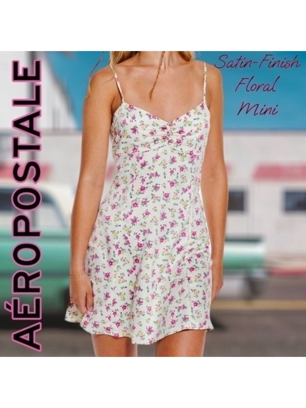 AEROPOSTALE Floral V-Neck Ruched-Front Slip Dress/XL Jr. NWT